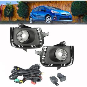 munirater Fog Light Assembly Replacement for 2012-2014 Prius C Black Housing Clear Lens Fog Lamp w/Wiring Harness and Switch