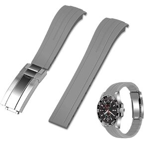 Curved End Rubber Watch Bands with Classic Diving Buckle, Tapered Silicone Curved Replacement Watch Strap for Men Women Black Watch Bracelet