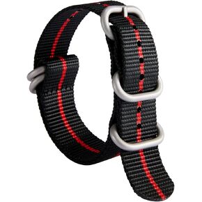 BINLUN Watch Strap Thick Nylon Replacement Watch Bands for Men 20mm with Military Heavy Duty 5 Rings Silver Stainless Steel Buckle