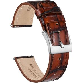 Ayadoo 22mm Top Grain Leather Watch Band， Classical Embossed Alligator Grain， Golden Brown Leather Replacement Watch Strap with Black Buckle for Men， Women