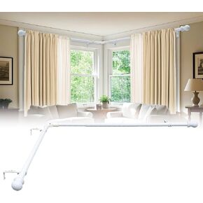 Foldable L-Shaped Corner Window Curtain Rod - Telescoping Adjustable 27-68 inch for Bay/Right Angle Windows, 1INCH Heavy-Duty Rustproof Metal Pole (White)