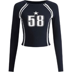 SOLY HUX Girl's Number Graphic Tees Crewneck Long Sleeve Y2k Jersey T Shirt Crop Tops