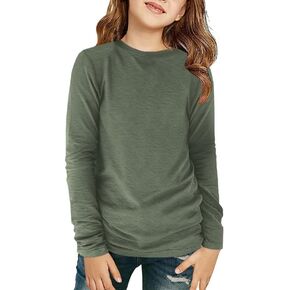 ZDC Girls Long Sleeve T Shirts Kids Crewneck Fall Winter Tops Basic Tees 5-14 Years