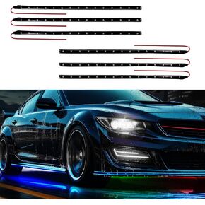 6PCS 15 LED Strip Underbody Light, 1Ft 12V Waterproof Car Led Interior Exterior Strip Light with 6 Inch Wire, Flexible Auto Light Strip Decoration Universal for Car Boat Motorcycle Truck