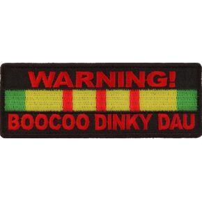 Warning! Boocoo Dinky Dau Vietnam Vet 4" x 1.5" Iron-on Patch