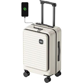 HotWay 20 Inch Expandable Front Opening Carry on Luggage with Cup Phone Holder and USB Port, Lightweight Hardshell Suitcase with Wheels and TSA Approved Locks