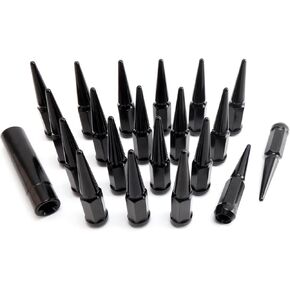 Wheel Spike Lug Nuts Set, 1/2-20 Black Conical Seat, 20 PCS with Socket Key, Compatible with Ram 1500, Wrangler JK, Cherokee, Mustang GT