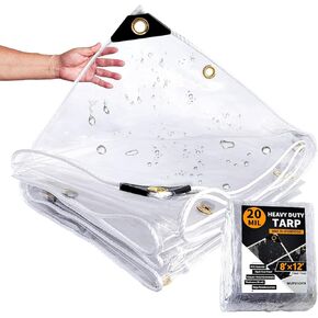 8×10ft, Clear Tarp with Grommets, 20 Mil, Vinyl Tarpaulin Heavy Duty Waterproof, Reinforced Edges, Outdoor Greenhouse Tarps, Rainproof, for Garden, Cars, Patio