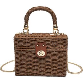 Women's Straw Bag Wicker Woven Basket Beach Purse Summer Purses Vacation Handbags Rattan Crossbody Bag Straw Purse