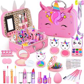 Kids Makeup Kit for Girl - Kids Washable Makeup Girls Toys with Unicorn Cosmetic Case, Real Girl Makeup Sets for Toddler Kid Children Christmas Birthday Gifts Toys for 3 4 5 6 7 8-12 Year Old Girls