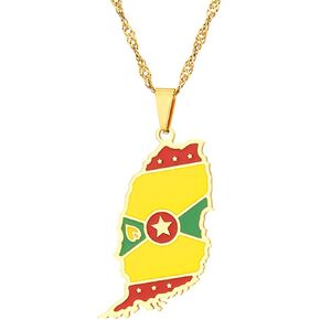 Fashion Stainless Steel Grenada Map Pendant Grenadian Flag Necklace