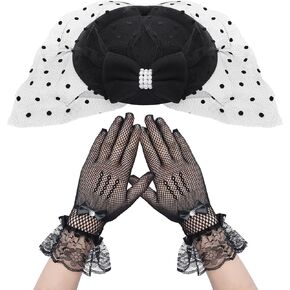 fumwase 2 pcs hatpasorators hat and lace glove set tea party pascinators 50s stinage hat and bloves for tea party wedder