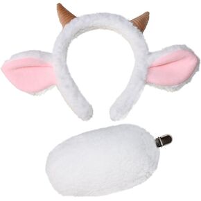 Goat Ears Headband with Small Horns, Goat Tail, White Little goat Costume Accessory.