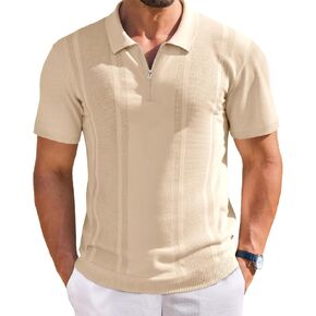 Runcati Mens Knit Polo Shirts Quarter Zip Short Sleeve Textured Casual Golf Shirt Summer Stretchy Slim Fit Collared T Shirts