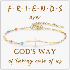 KC Gold Plated Cross Bracelet for Women, Charm Colourful Enamel Bracelet for Mom Sister Friend Daughter, Christian Jewelry Gifts for Mother's Day Easter Confirmation Baptism Encouragement Present