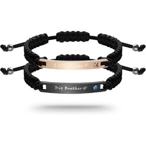 Matching Bracelets for His and Her-Stainless Steel Engraved Handmade Braided Rope Bracelet Birthday Anniversary Christmas Gift for Sister Brother BFF Friend Men Women Couple