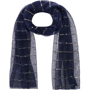 CTM Women's Sheer Sparkling Metallic Stripe Lightweight Scarf
