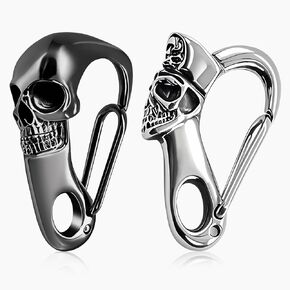Heavy Metal Stainless Steel Skull Clasp, Carabiner Biker Keychain, Skull Clasp Keyring, Carabiner Clips for Dog Leash, Flags in Camping, Hiking, Key Buckle Wallet Chain for Men