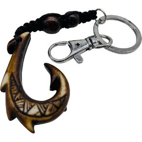 Hawaiian Fish Hook Wooden Key Chain Pacific Island Hawaii Accessory for Surfers