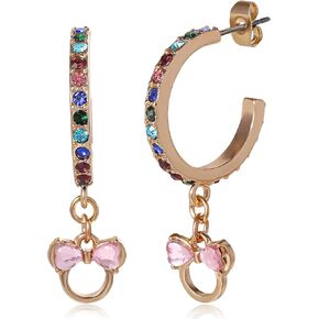 Mickey Mouse and Minnie Mouse Earrings for Women Official License, Hoop Earrings with Cubic Zirconia or Multicolored Crystals
