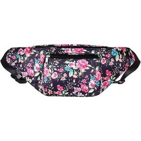 Geestock Fanny Packs for Women, Plus Size Fashion Printed Belt Bag Waterproof Crossbody Waist Bag for for Rave, Festival, Outdoor Workout, Travel, Party (White + Flower)