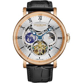 Watch Original Dual Time Automatic Watch ، حالة 47 ملم ، قرص هيكل عظمي ، حزام جلدي ، الشمس/القمر AM/PM مؤشر 5 ATM مقاوم للماء