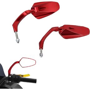 POWER JAMES Red 4.0 inch Germetry CNC-Cut Motorcycle Handlebar Rear Mirrors Compatible with Harley Davidson, Geometry Design (Red)