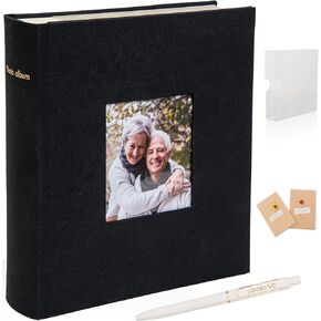 Photo Album 4x6 200 With Writing Space Linen Photo album Book Handmade Double Cover & Gold Foil stamping,2 Cards & PET Case & Pen fit Wedding Family Pets Gifts(Pink)