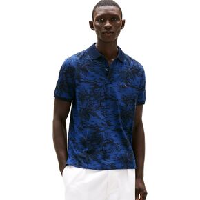 Tommy Hilfiger Men's Short Sleeve Linen Polo Shirts in Regular Fit with Tropical Print Designs