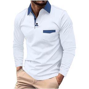 Deex Men Polo قمصان طويلة الأكمام الطويلة الأزياء غير الرسمية القمصان Tee Color Block Slim Fit Golf Polo Shirt مع جيب