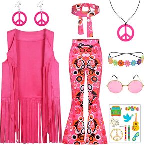 Hippie Costume for Girls Kids 60s 70s Hippie Outfits Set Halloween Party Dress Up