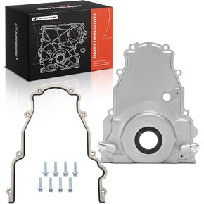 A-Premium Engine Timing Cover Replacement for GM LS Gen 4, Satin Aluminum, with 10AN Turbo Oil Drain Fitting, with Gasket, with Bolts