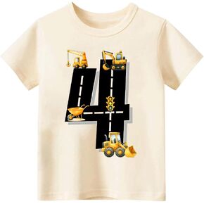 4th Birthday Shirt Boys – Kids Construction, Dinosaur, Zebra, Excavators Themed Tee – Toddler Short Sleeve T-Shirt