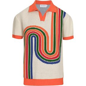 OXKNIT Vintage Polo Shirt for Men's Art Graphic V-Neck Knitted Short Sleeve Polo Shirt