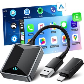2024 New 2 in-1 Wireless Adapter for OEM CarPlay Android Auto Wireless Adapter, Converts Wired to Wireless for Factory Wired CarPlay Cars from 2016, Type-C/USB, Plug & Play