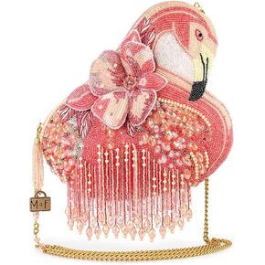 Mary Frances A Leg to Stand On Beaded Crossbody Handbag Flamingo-Shaped Novelty Evening Purse, Pink