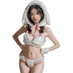Kawaii Bikini Furry Bunny Suit Sexy Anime Cosplay Lingerie Set Mini Bikinis Halloween Costumes White Rabbit Hat