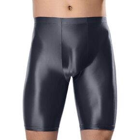 SEAUR Men's Shiny Sports Tights Shorts Oil Glossy Seamless Workout Compression Shorts See Through Trunks Underpants