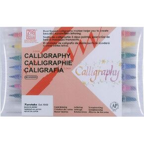 Kuretake Zig Calligraphy Dual Tip Markers 12 Colors Set, 2mm, 5mm, Square Tips, AP-Certified, No Mess, Photo-Safe, Acid Free, Xylene Freeing,Made in Japan in Kuwait