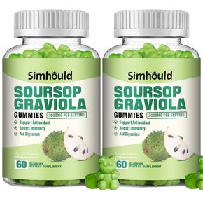 2 Pack Soursop Graviola Gummies - 3000mg Extra Strength Soursop Leaves Supplement with Vitamin C, Zinc - Digestive Aid, Immune Support & Antioxidant - Sugar-Free, Non-GMO, Vegan, 120 Counts