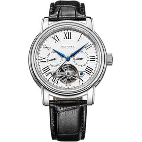 2021 Seagull Men's Watch Hollow Automatic Mechanical Watch Calendar Potential Multifunction Flywheel Business Watches, White- D819.626, Strap