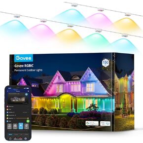 Govee Permanent Outdoor Lights, Smart RGBIC Outdoor Decor with 75 Scene Modes, 100ft with 72 LED Lights, IP67 Waterproof for Outdoor Decorations, Work with Alexa, Google Assistant, White