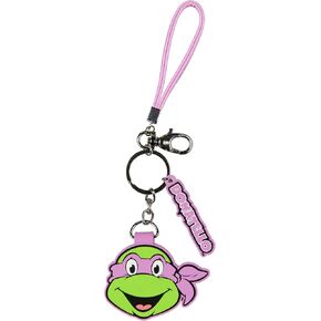 Bioworld TMNT Donatello Rubber Character Design Air Tag Holder Keychain Wristlet with Lobster Clasp and 2" Rubber Donatello Pendant