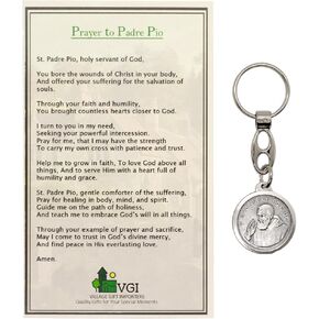 Padre Pio Relic Keychain with Prayer to Padre Pio Holy Card | Great Catholic Gift for Confirmation | Patron Saint of Civil Defense Volunteers, Stress Relief, and Adolescents