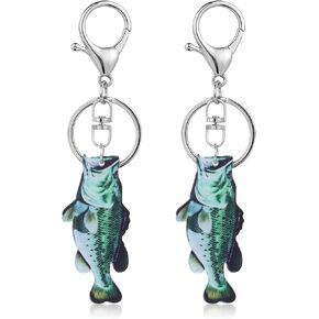 2PCS Fish Keychain Bass Fishing Key Chain Cool Creative Acrylic 2d Flat Keychain Accessories Stuff Funny for Fishing Lovers Gift(4.53 × 1.18")