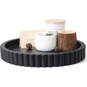 Decorative Coffee Table Tray, 11" Round Resin Coffee Table Centerpiece Tray for Home Decor, Modern Organizer for Living Room, Console or Dresser, Matte Black