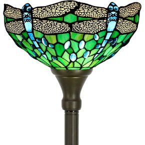 مصباح أرضي تيفاني Torchiere مصباح شعلة من الزجاج الملون مقاس 12 × 12 × 67 بوصة ضوء ركن عتيق (لؤلؤ أزرق بحري) in Kuwait