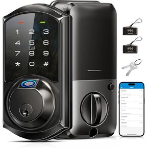 Veise VE07 Fingerprint Smart Lock for Front Door, 7-in-1 Keyless Entry Deadbolt with App Control, Electronic Digital Locks with Touchscreen Keypad, Auto Lock, Easy Install, Waterproof, Matte Black