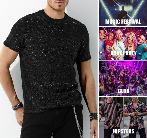 Arjen Kroos Men's Sequin Disco Shirts Short Sleeve Sparkly Rave Hot Tops in Saudi Arabia