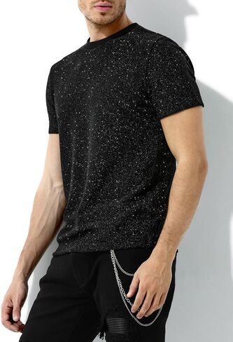 Arjen Kroos Men's Sequin Disco Shirts Short Sleeve Sparkly Rave Hot Tops in Saudi Arabia